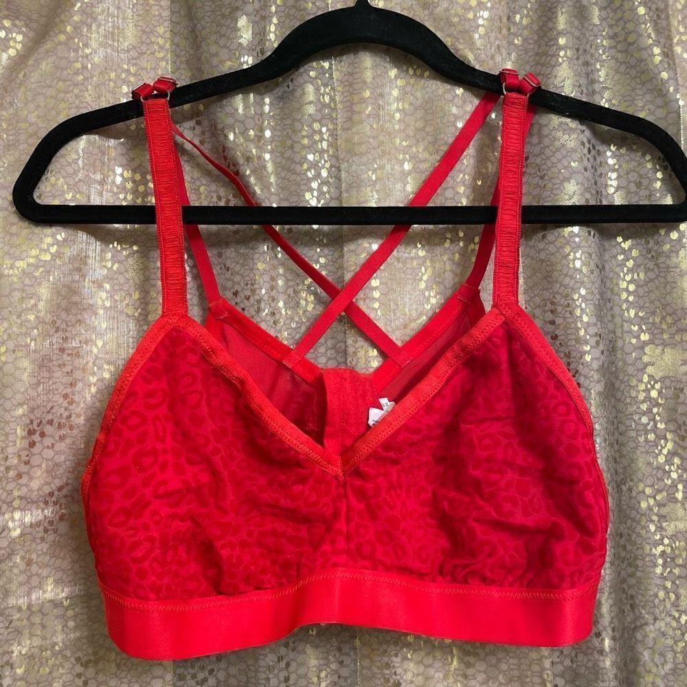 Aerie Lipstick Red Strappy Cheetah Print Non Lined Wireless Bralette XL NWOT‎